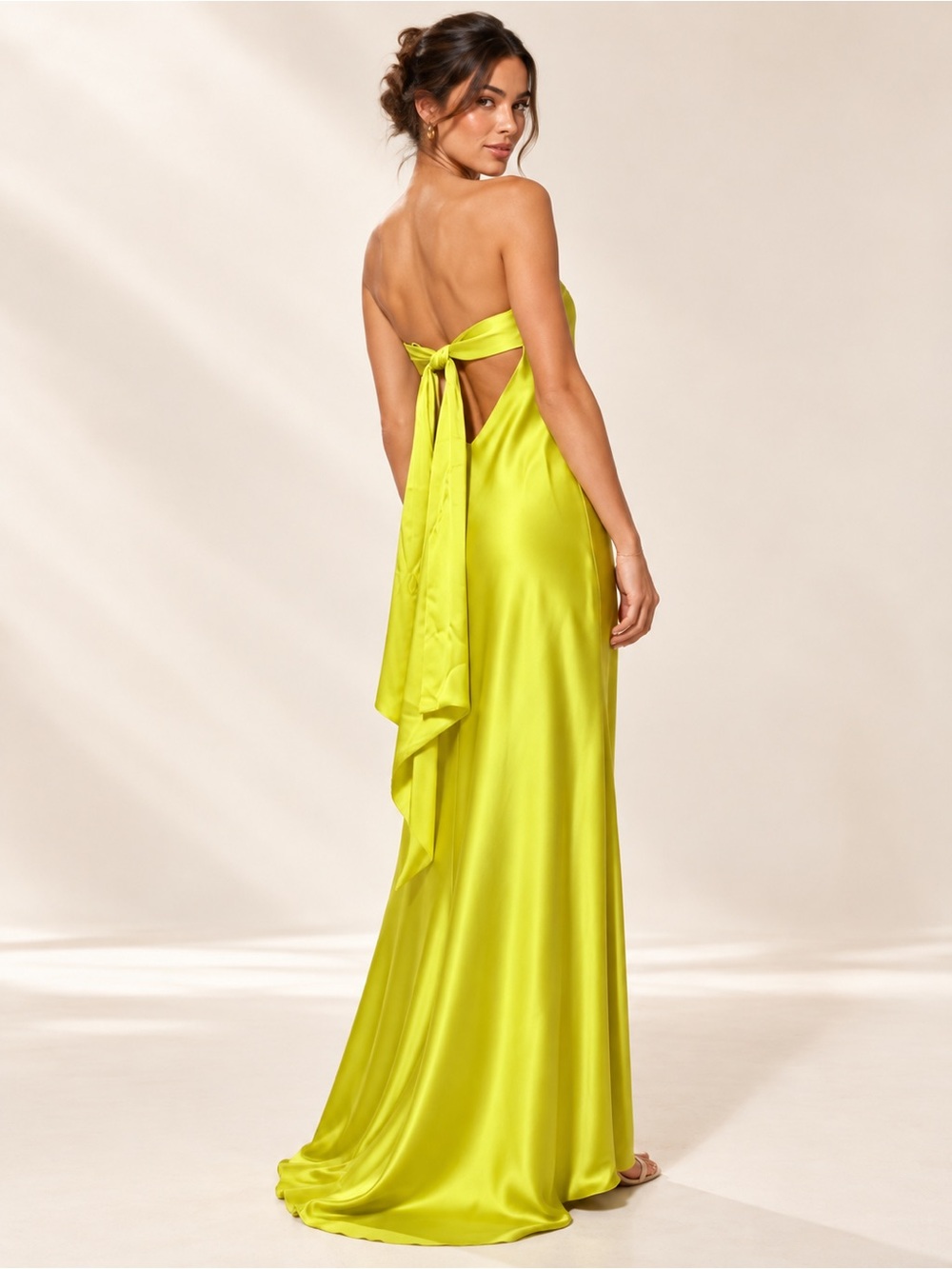 Gianni Bini Women's Strapless Satin Maxi Dress Chartreuse NWT Size 8